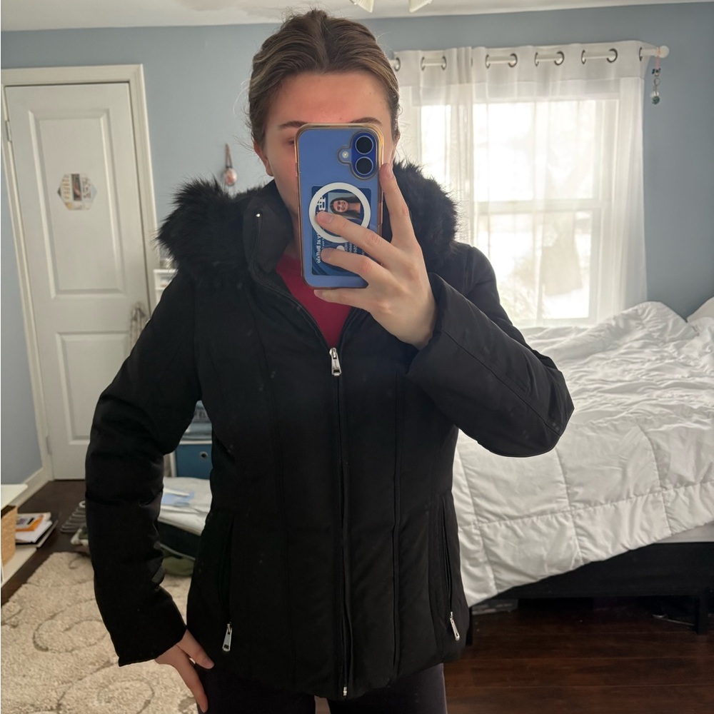 Calvin Klein Black Puffer Jacket with Fur Hood